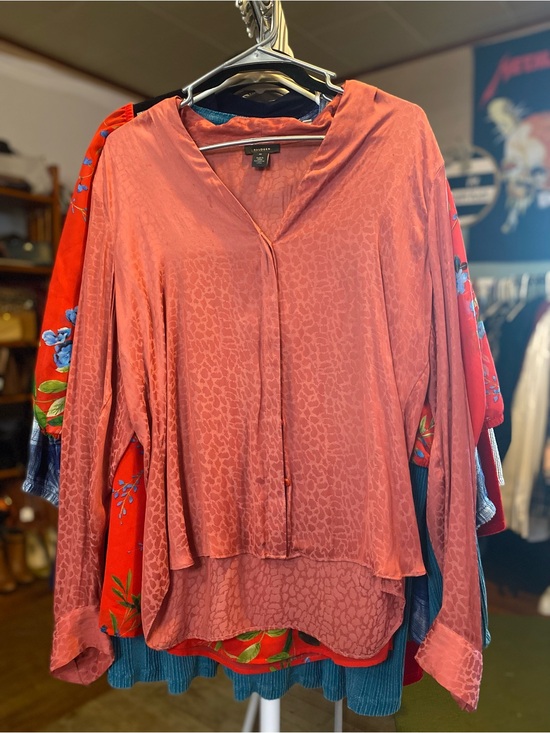 Halogen Tops - Halogen Rose-Red Textured V-Neck Blouse